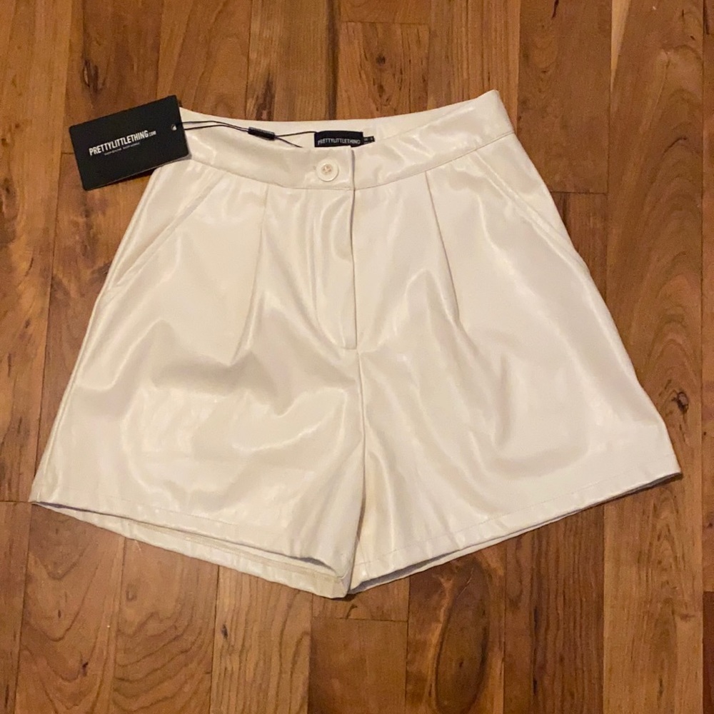 Cream Leather Shorts